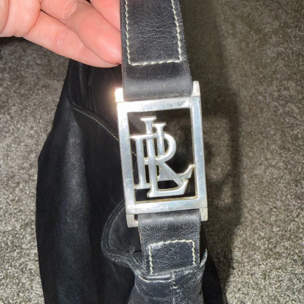 Lauren Ralph Lauren Hobo Bag Womens Medium Black Good Leather LRL Logo Buckle